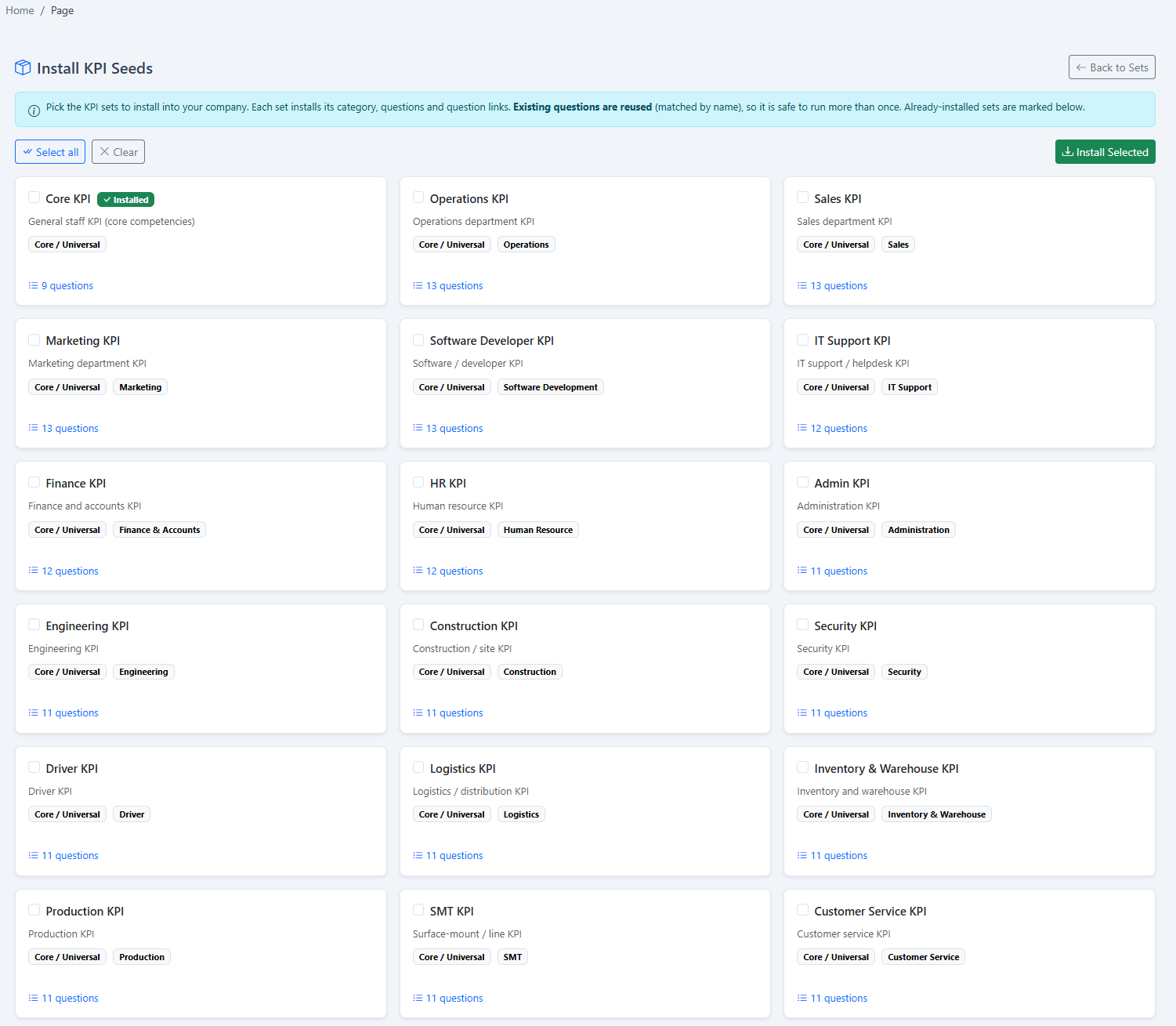 Assessment Marking & KPI Seed Library: KPI seed library